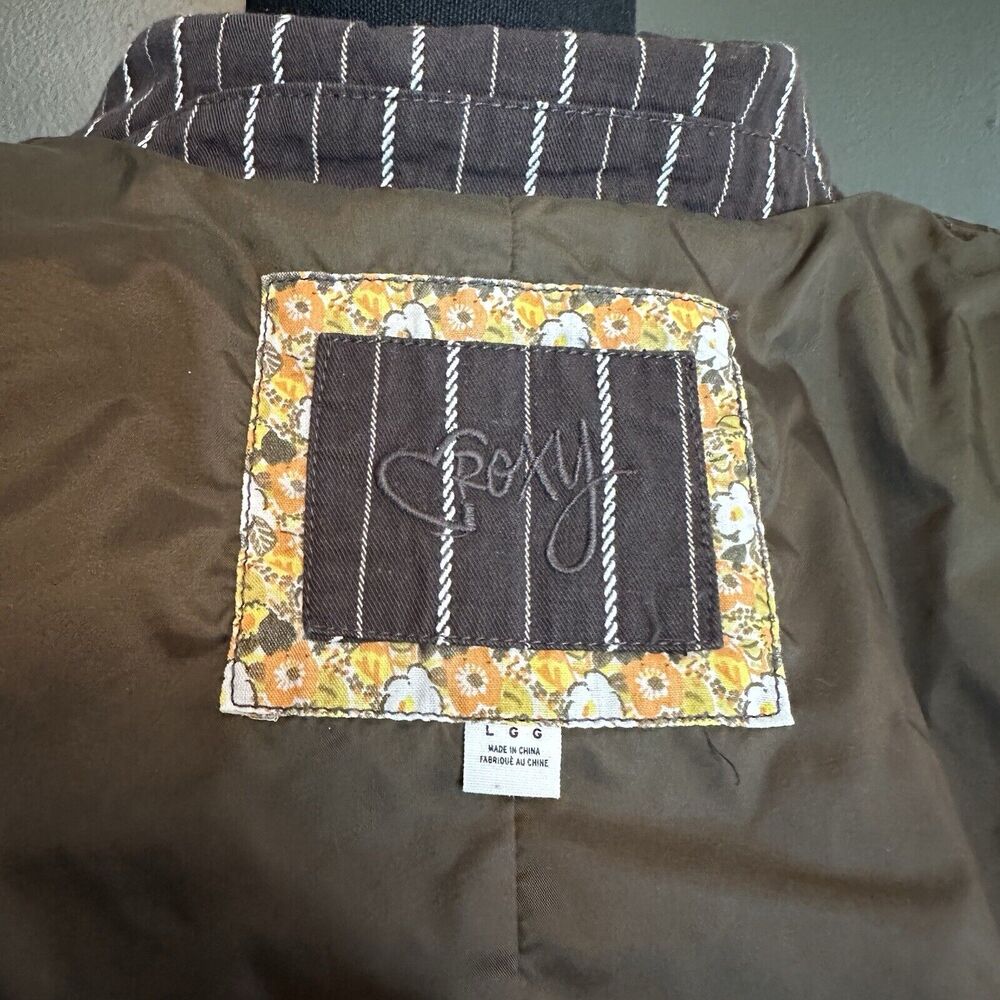 Roxy‎ Brown White Striped Cropped Blazer Jacket Y2K L Large - Picture 2 of 7